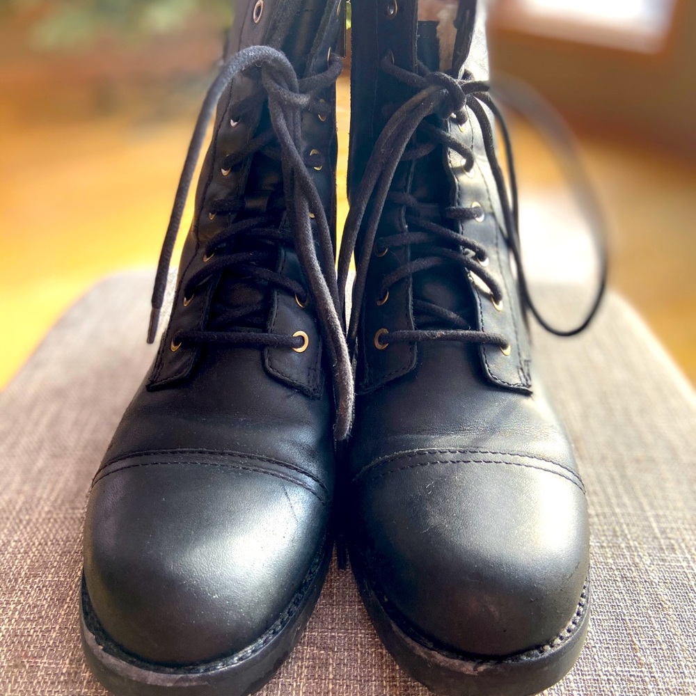 UGG Kilmer Black Leather Lace-Up Boots Size 10